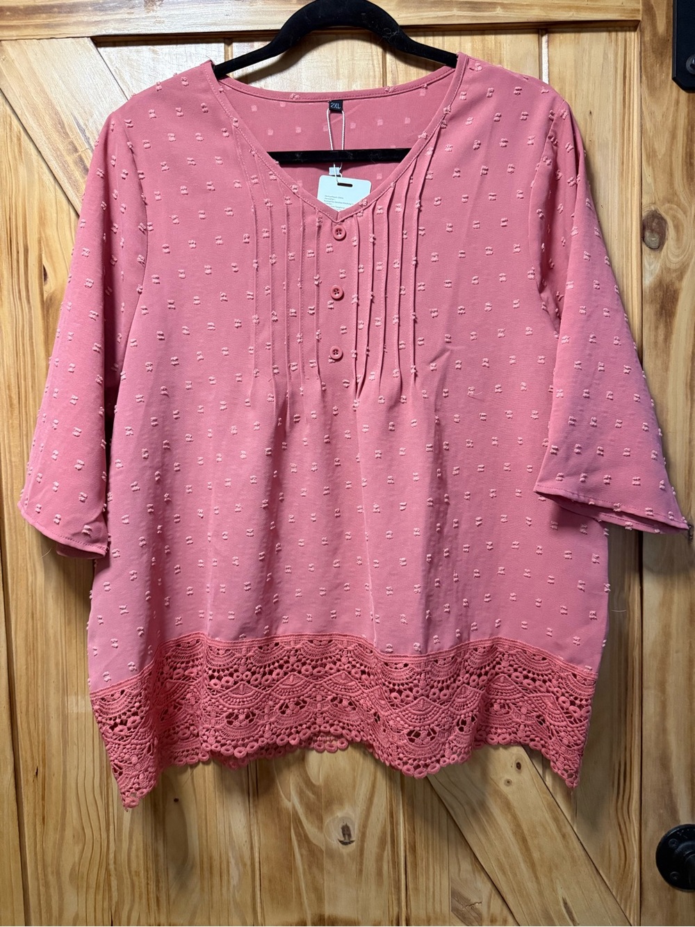 Relaxed Crochet-Hem Pintuck Blouse in Dusty Rose